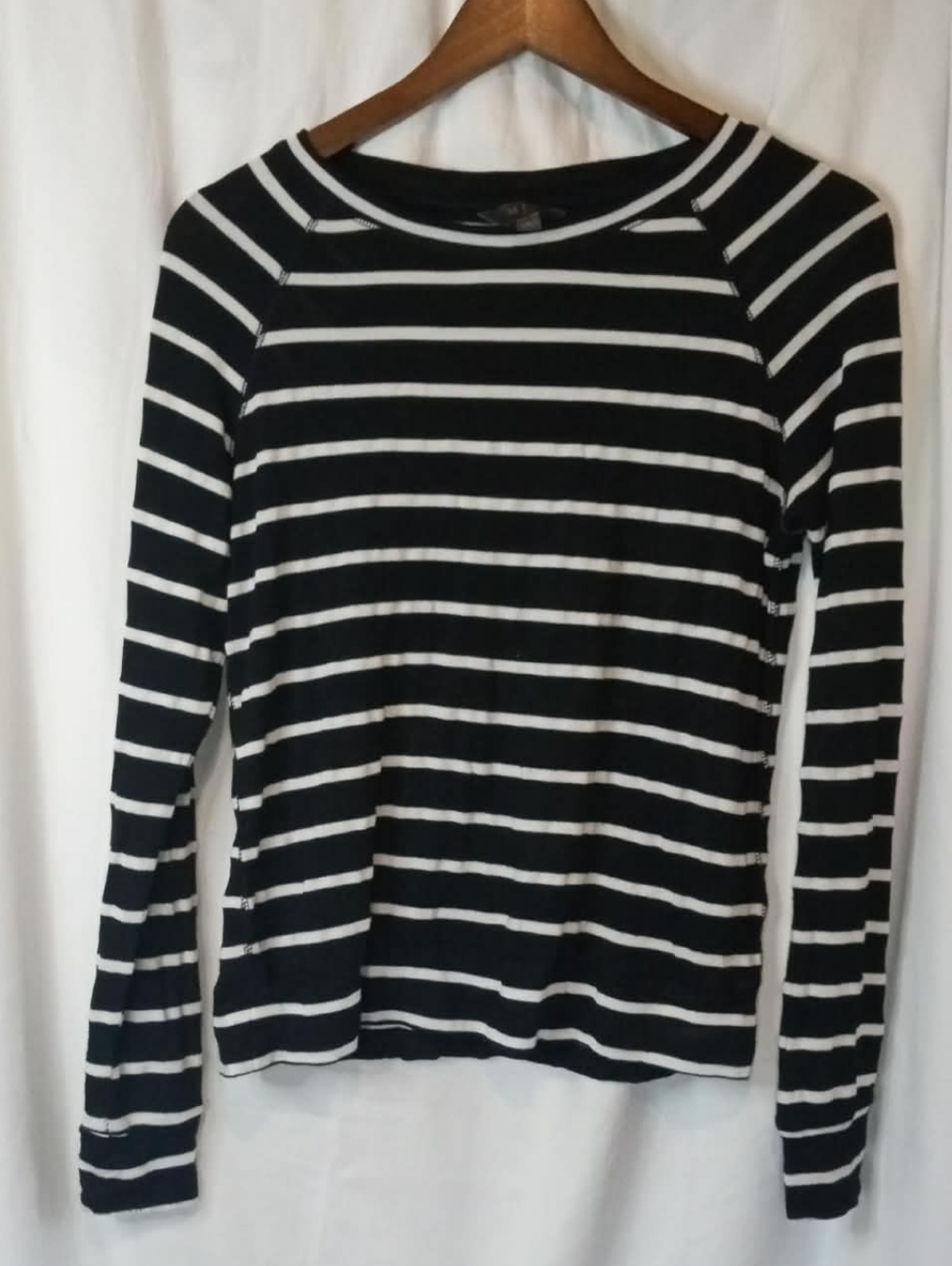 MIX & Co Black White Striped Top Shirt Parisian Mime French Small Long Sleeve
